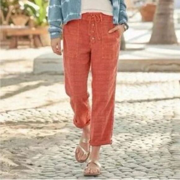 Sundance Washed Coral Textured Gauze Cotton Relaxed Leg Pants Size Medium - Picture 1 of 10